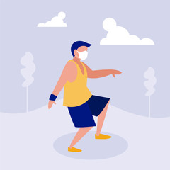 Man with mask doint sport at park vector design