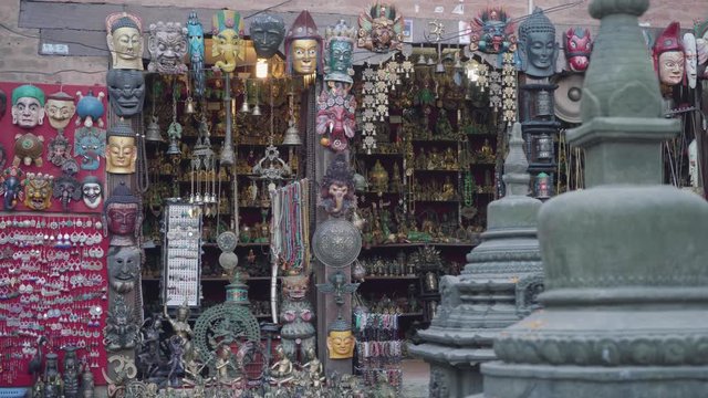Souvenir Shops At The Swayambhunath Stupa In Kathmandu, Nepal. - panning shot