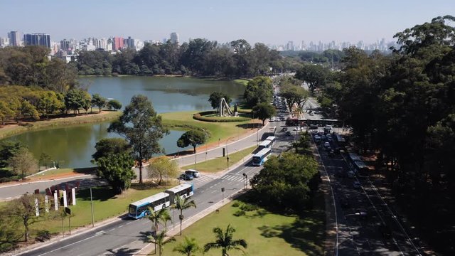 Aerial view to the lake in Ibirapuera park, Sao Paulo, Brazil