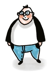 cute fat surprised man in glasses standing isolated on white