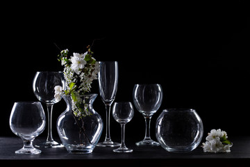 glass wine glasses on a black background
