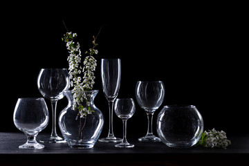 glass wine glasses on a black background
