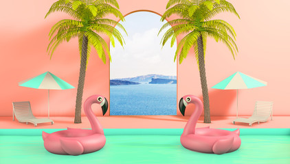 infinity pool pink inflatable flamingo © MclittleStock