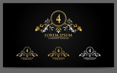 Luxury alphabets logo with golden badges design template. Signs, symbol illustration