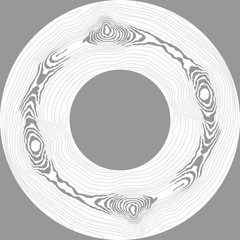Round white wood frame. Tree circular grain texture. Dense lines pattern. Border for the mirror. Vector background 