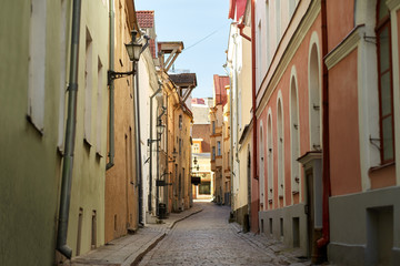 architecture and urban concept - empty street of Tallinn city old town
