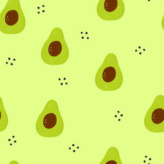 Seamless pattern with cartoon avocado, decor elements on a neutral background. colorful vector. hand drawing, flat style.design for fabric, print, textile, wrapper