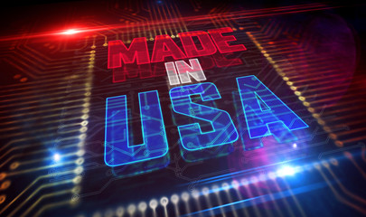 Processor factory with laser burning of Made in USA illustration