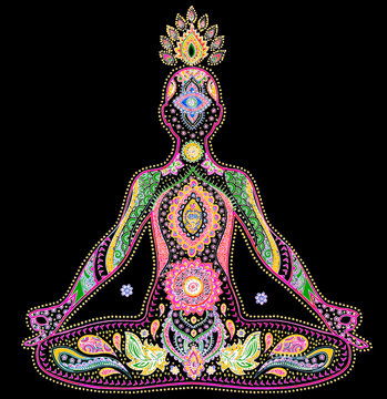 yoga lotus bouddha m&eacute;ditation posture dessin chakra color&eacute; &eacute;veil &oelig;il