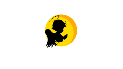 angel on a background of yellow moon isolated vector illustration