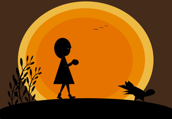 girl with dog Play ball silhouette vector