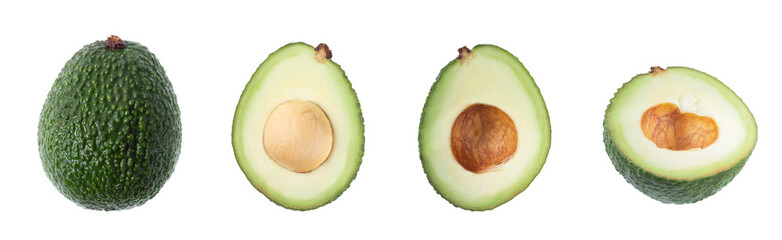 Fresh ripe avocados isolated on white background