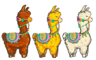 alpaca lama on a white background with cacti cartoon character. Most suitable illustration for the design of cards, posts, textiles © Tatillu