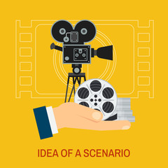 Movie making and premiere concept. Flat vector cartoon illustration