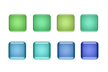 blue and green square glass buttons isolated