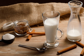 Cooking step by step Korean Dalgona coffee. Pour the first layer of milk and ice. Step 4.