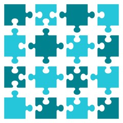 Business concept puzzles. Sixteen pieces. Flat vector cartoon illustration.