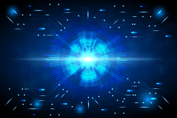 Abstract technology background with hi-tech style circle, light beam and circuit pattern.