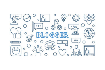 Blogger vector concept creative thin line horizontal illustration or banner