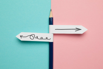 Pencil - direction indicator - order and chaos. Reorganization and analysis, choosing right solution to problem.