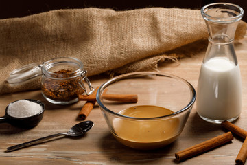 Cooking step by step Korean Dalgona coffee. Whipping coffee, water and sugar. Step 3.