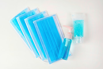 Coronavirus Protected Mask and Alcohol Gel Hand Sanitizer for Virus Prevention, Carry Before Leaving Home                               