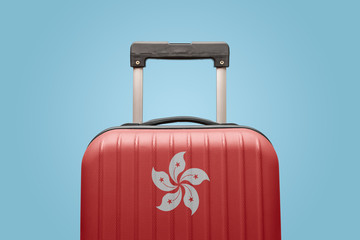 Baggage with Hong Kong flag print tourism and vacation concept.