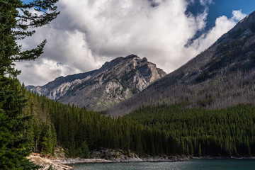 Fototapeta na wymiar Lake Minnewanka nature scenery inside Banff National Park, Alberta, Canada