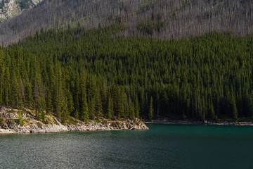 Lake Minnewanka nature scenery inside Banff National Park, Alberta, Canada
