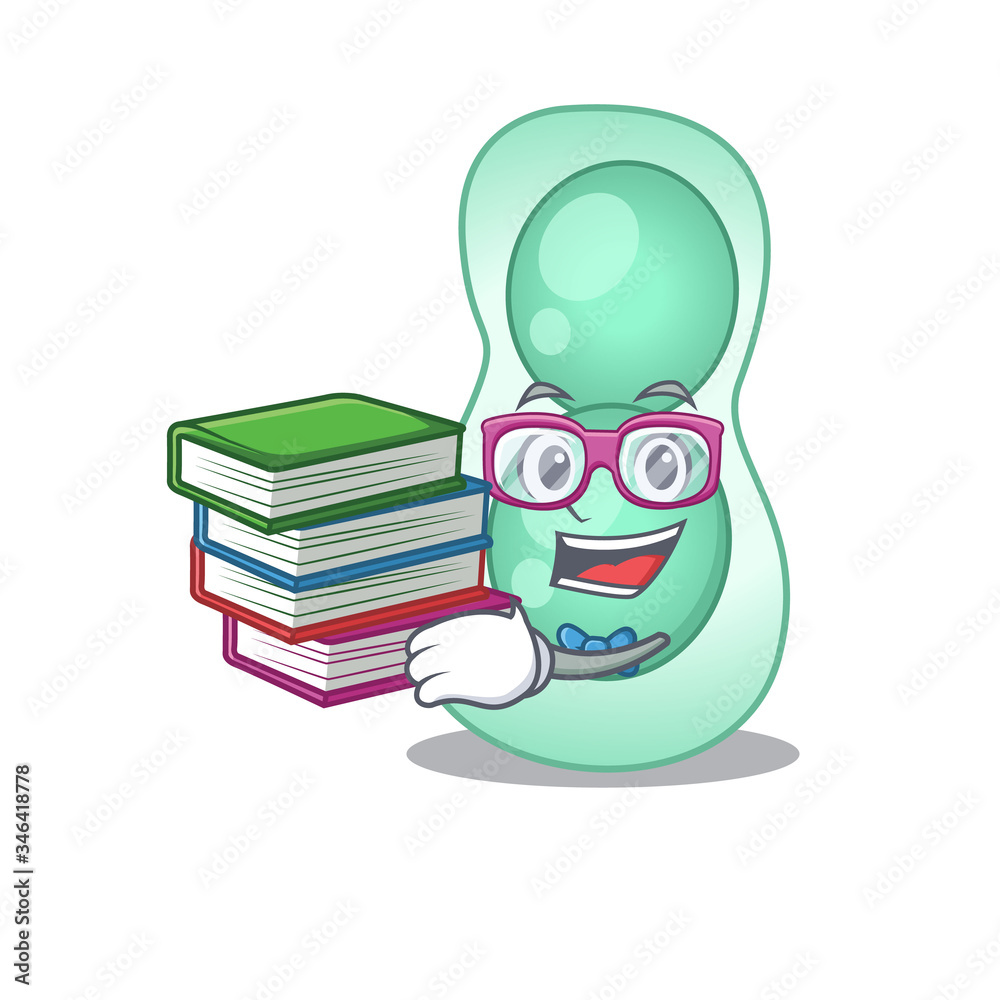 Poster a diligent student in serratia marcescens mascot design concept with books