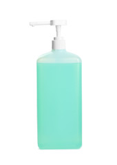 Dispenser bottle with green antiseptic gel isolated on white