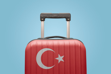 Baggage with Turkey flag print tourism and vacation concept.