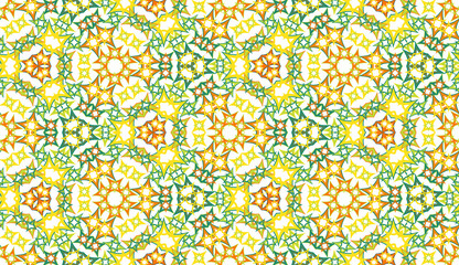 Bright kaleidoscope seamless pattern. Colored abstraction on white background. Useful as design element for texture and artistic compositions. - 346419713