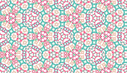 Colorful kaleidoscope seamless pattern. Colored abstraction on white background. Useful as design element for texture and artistic compositions. - 346419796