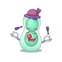 An attractive serratia marcescens cartoon design style playing juggling