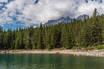 Lake Minnewanka nature scenery inside Banff National Park, Alberta, Canada