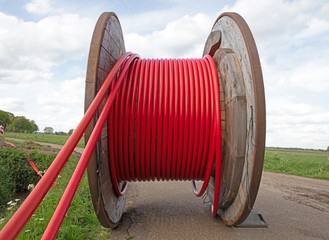 Huge roll of cable for underground cable installation