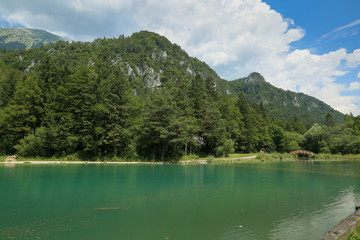Zavrsnica lake near Jesenice in Slovenia, Europe on a beautiful summer morning.