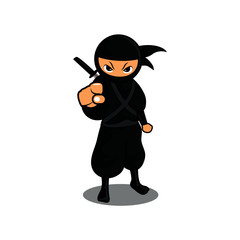 Obraz premium cartoon black ninja stand with pointing forward
