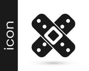 Grey Crossed bandage plaster icon isolated on white background. Medical plaster, adhesive bandage, flexible fabric bandage. Vector Illustration