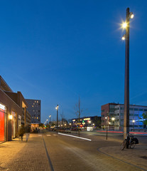 City of Diemen at night. Netherlands. Lamp posts at twilight
