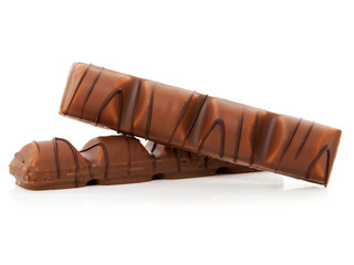 Two crispy chocolate bars isolated on white