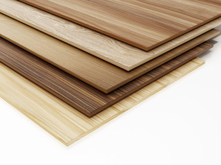 Stack of wood planks isolated on white background. 3D illustration