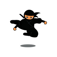 cartoon black ninja jump and kick enemy