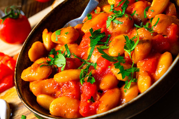 Rustic giant beans with fresh tomato sauce