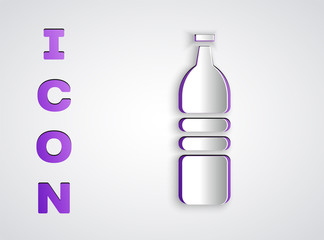 Paper cut Bottle of water icon isolated on grey background. Soda aqua drink sign. Paper art style. Vector Illustration