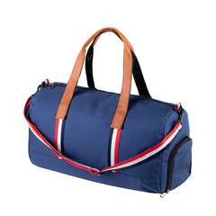 blue sports bag with leather handles for sports and walking around the city