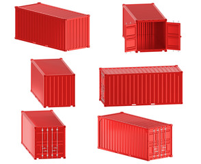 A high quality image of a red 20ft shipping container on a white background with clipping path. Twenty foot sea shipping container 3d render