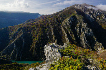 View from Vodno mountain towards Matka canyon and Kozjak lake in in North Macedonia
