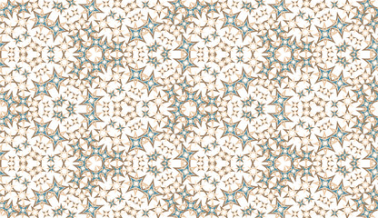 Abstract kaleidoscope seamless pattern. On white background. Useful as design element for texture and artistic compositions. - 346427767